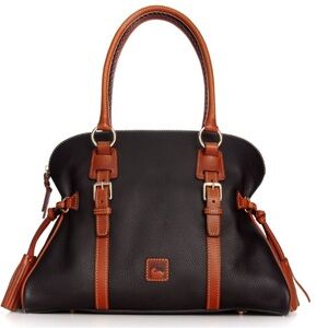 Dooney & Bourke Large Domed Satchel black pebbled leather w/braided handles